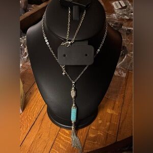 paparazzi Silver-Tone Necklace with Turquoise Accent and Tassel
